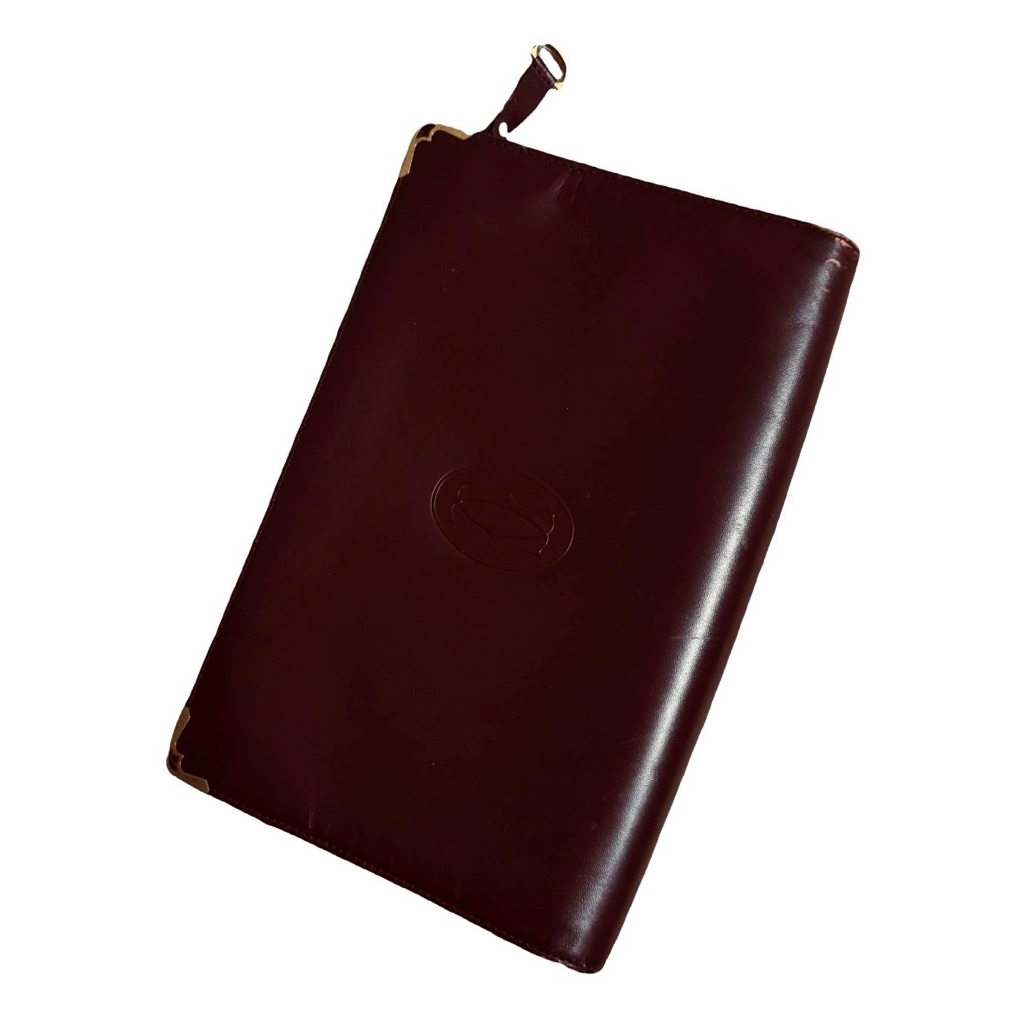 Cartier Authentic Vintage Must De Cartier Paris Burgundy Logo Leather Clutch Bag